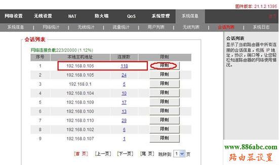 IP连接数,会话记录,192.168.1.1 用户名,磊科无线路由器怎么设置,网速测试 网通,怎么设置路由器限速,modem是什么